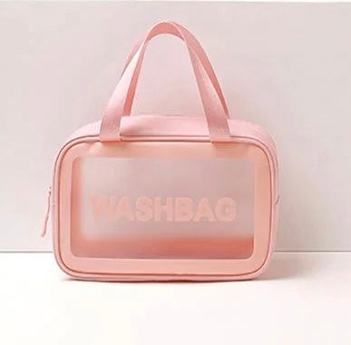 Makeup Cosmetic Bag Transparent Travel Wash Bag(Pink)
