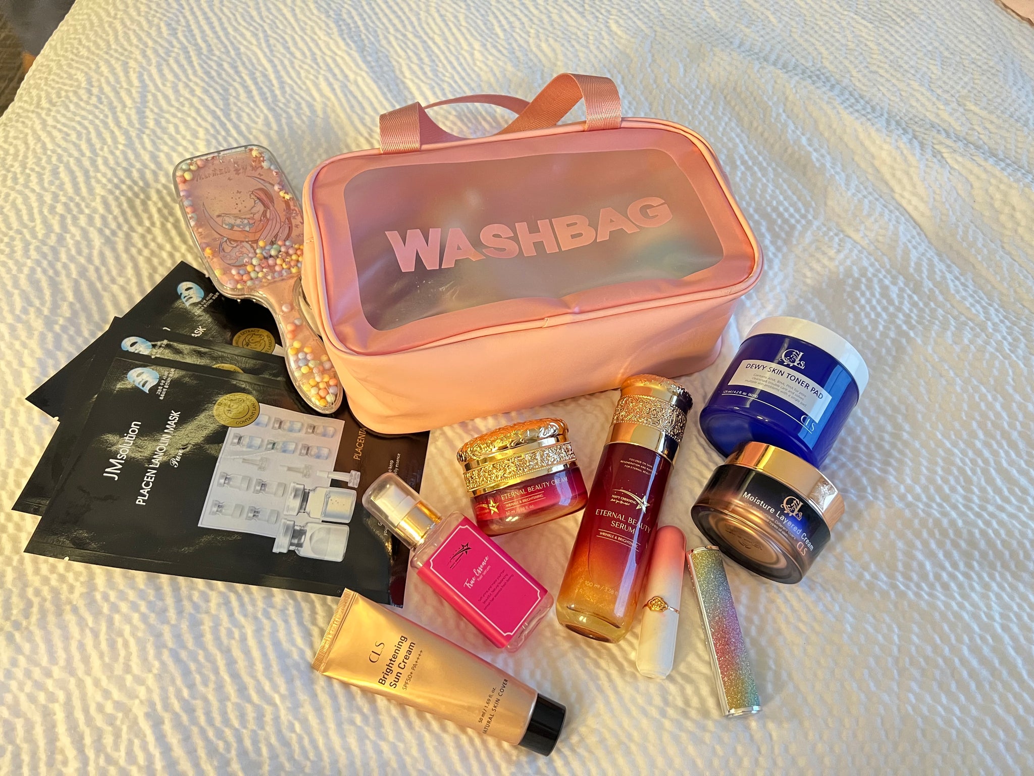 Makeup Cosmetic Bag Transparent Travel Wash Bag(Pink)