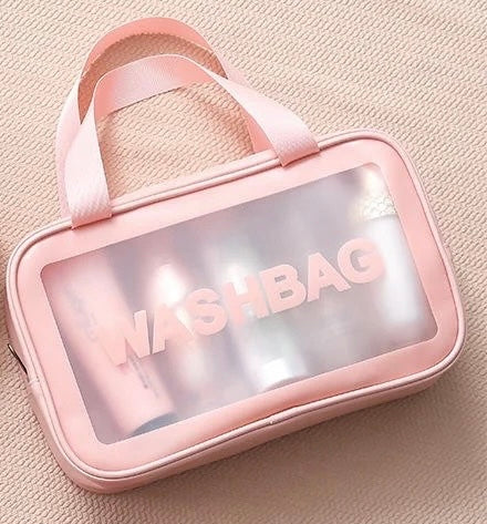 Makeup Cosmetic Bag Transparent Travel Wash Bag(Pink)